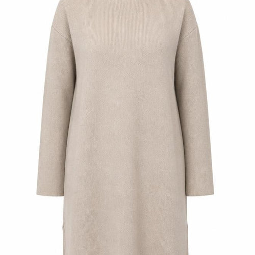 Elenza by L&L Women’s Beige High Neck Long Sleeve Knit Tunic Jumper One Size