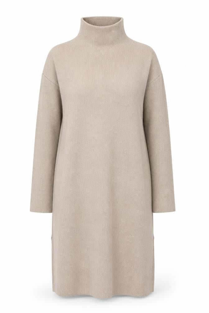 Elenza by L&L Women’s Beige High Neck Long Sleeve Knit Tunic Jumper One Size