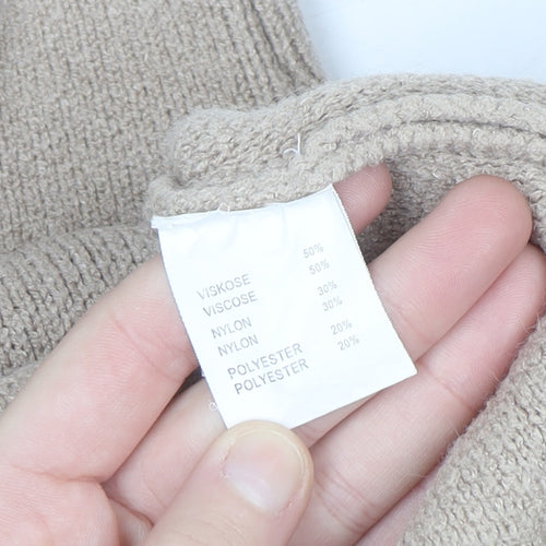 Elenza by L&L Women’s Beige High Neck Long Sleeve Knit Tunic Jumper One Size