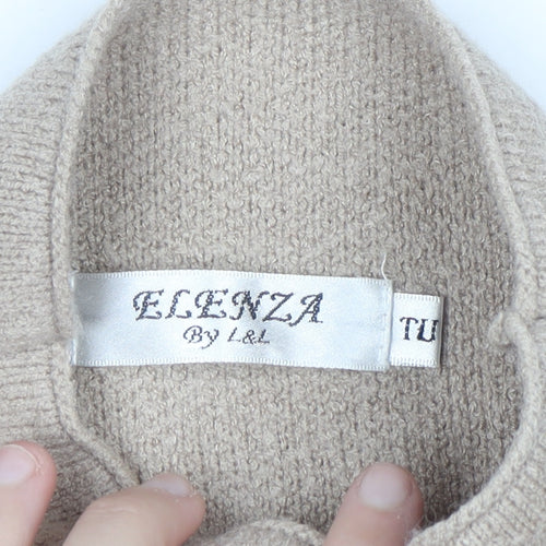 Elenza by L&L Women’s Beige High Neck Long Sleeve Knit Tunic Jumper One Size