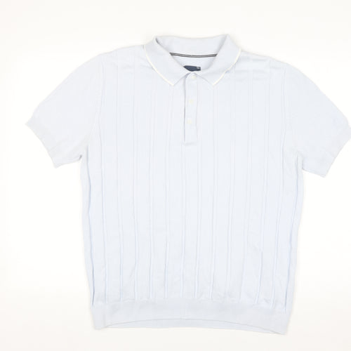 Guide London Men's Blue Cotton Knitted Henley Polo Jumper L