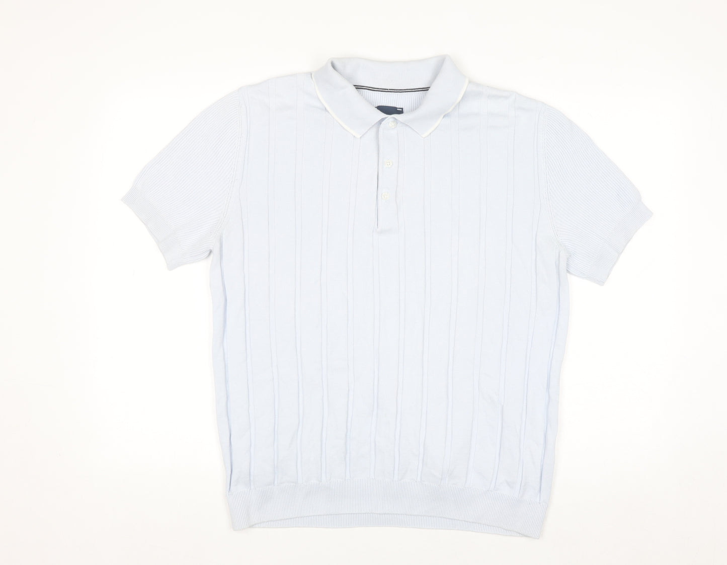 Guide London Men's Blue Cotton Knitted Henley Polo Jumper L