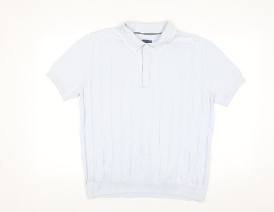 Guide London Men's Blue Cotton Knitted Henley Polo Jumper L