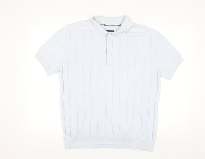 Guide London Men's Blue Cotton Knitted Henley Polo Jumper L