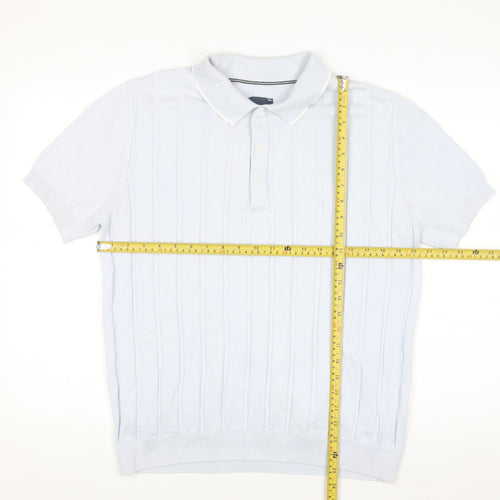 Guide London Men's Blue Cotton Knitted Henley Polo Jumper L