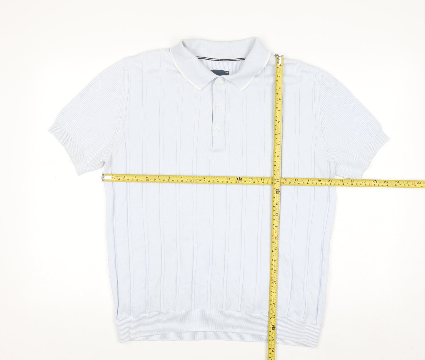 Guide London Men's Blue Cotton Knitted Henley Polo Jumper L