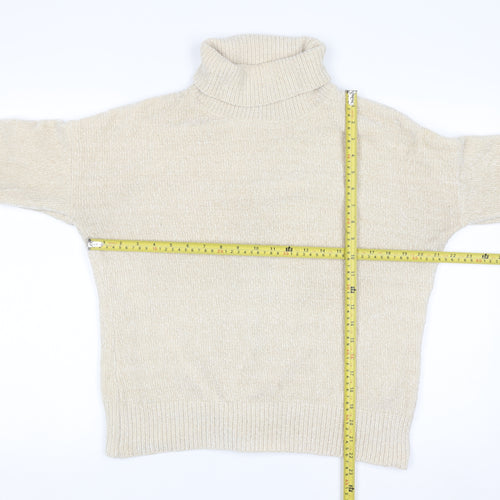 Klass Women’s Beige Roll Neck Chunky Knit Faux Fur Trim Jumper M