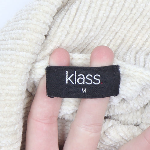 Klass Women’s Beige Roll Neck Chunky Knit Faux Fur Trim Jumper M