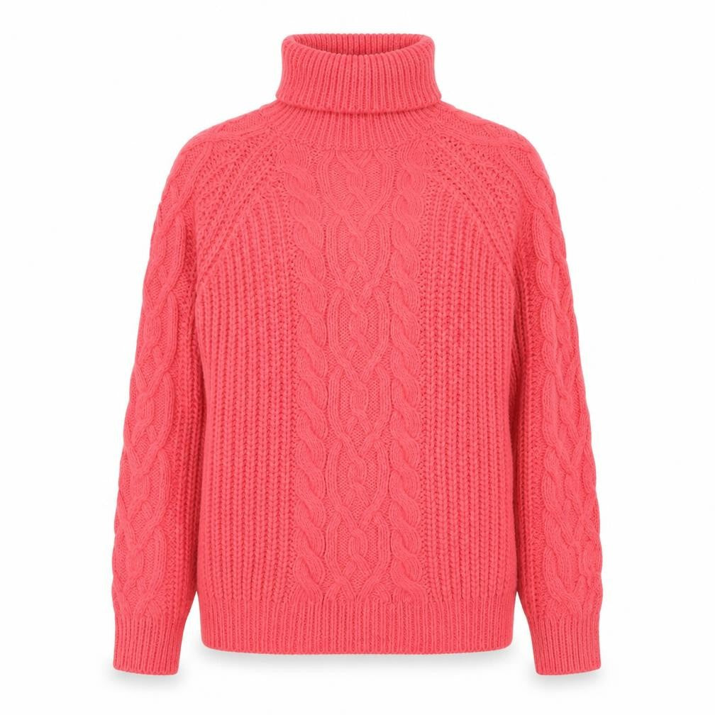 Front view of Papaya Women’s Pink Roll Neck Cable Knit Jumper, size S