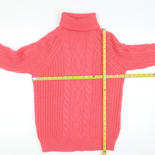 Papaya Women’s Pink Roll Neck Cable Knit Jumper Size S