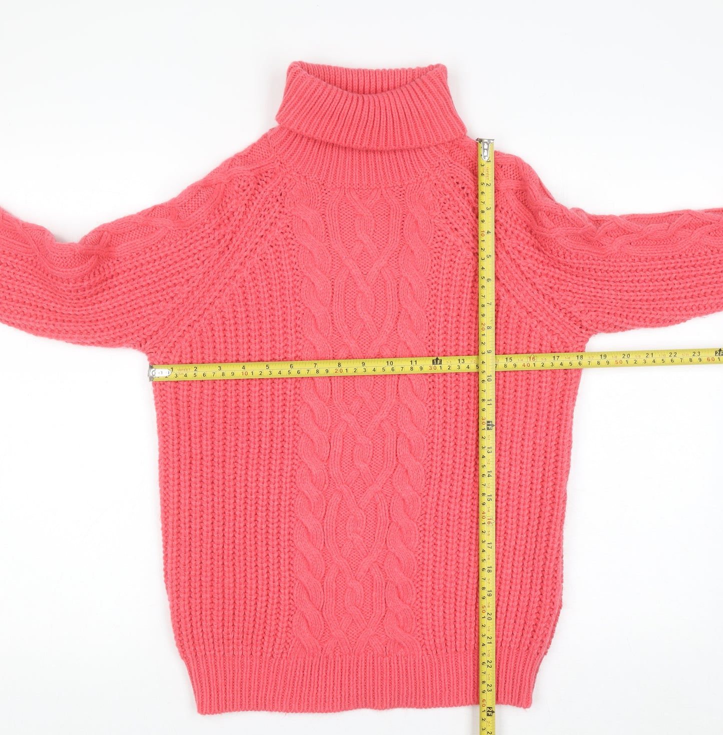 Papaya Women’s Pink Roll Neck Cable Knit Jumper Size S