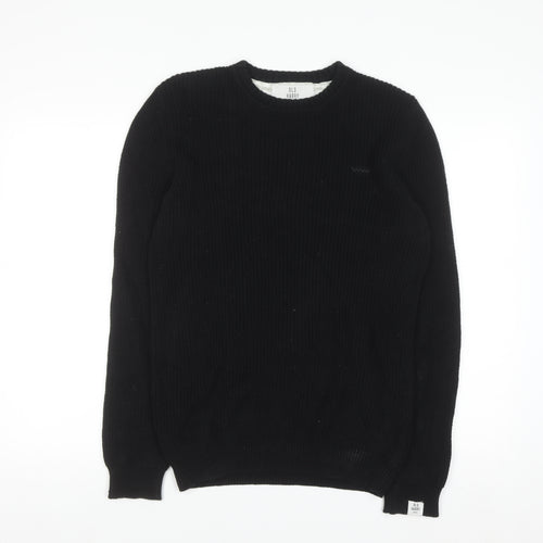 Old Harry Men's Black Cotton Crew Neck Chunky Pullover Jumper XS