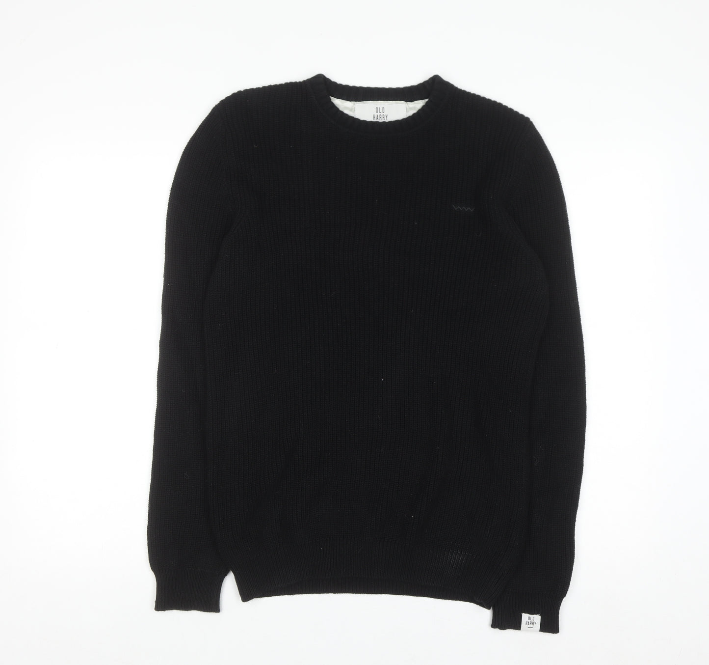 Old Harry Men's Black Cotton Crew Neck Chunky Pullover Jumper XS