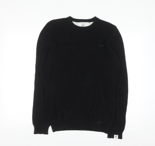 Old Harry Men's Black Cotton Crew Neck Chunky Pullover Jumper XS