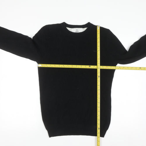 Old Harry Men's Black Cotton Crew Neck Chunky Pullover Jumper XS