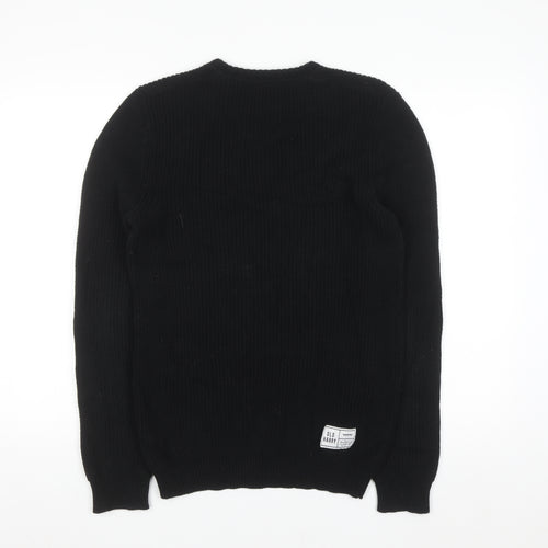 Old Harry Men's Black Cotton Crew Neck Chunky Pullover Jumper XS