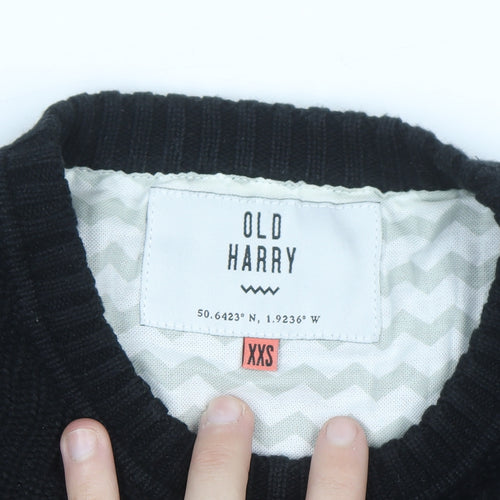 Old Harry Men's Black Cotton Crew Neck Chunky Pullover Jumper XS