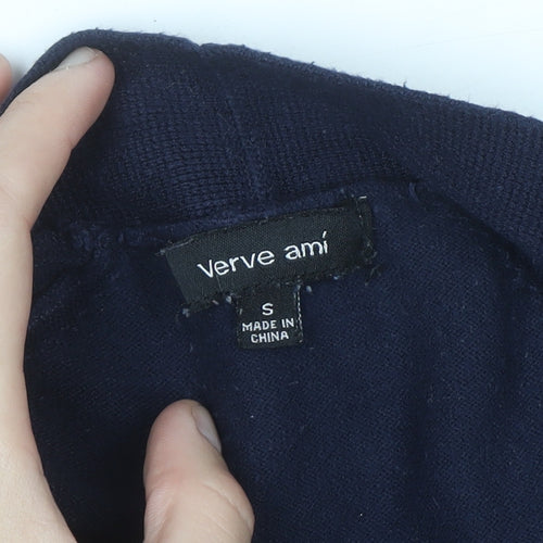 Verve Ami Women's Blue Longline Cardigan Size S Knit Open Front Pockets
