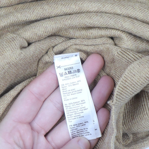 Monsoon Women Beige Embroidered Knit Jumper Medium 3/4 Sleeve