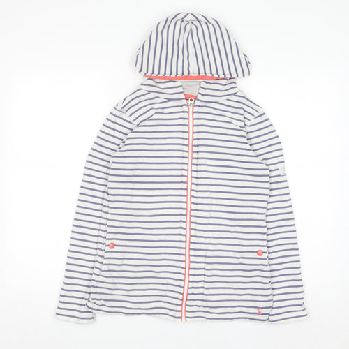 Joules Women's White & Navy Striped Full Zip Hoodie UK 8 Cotton Blend