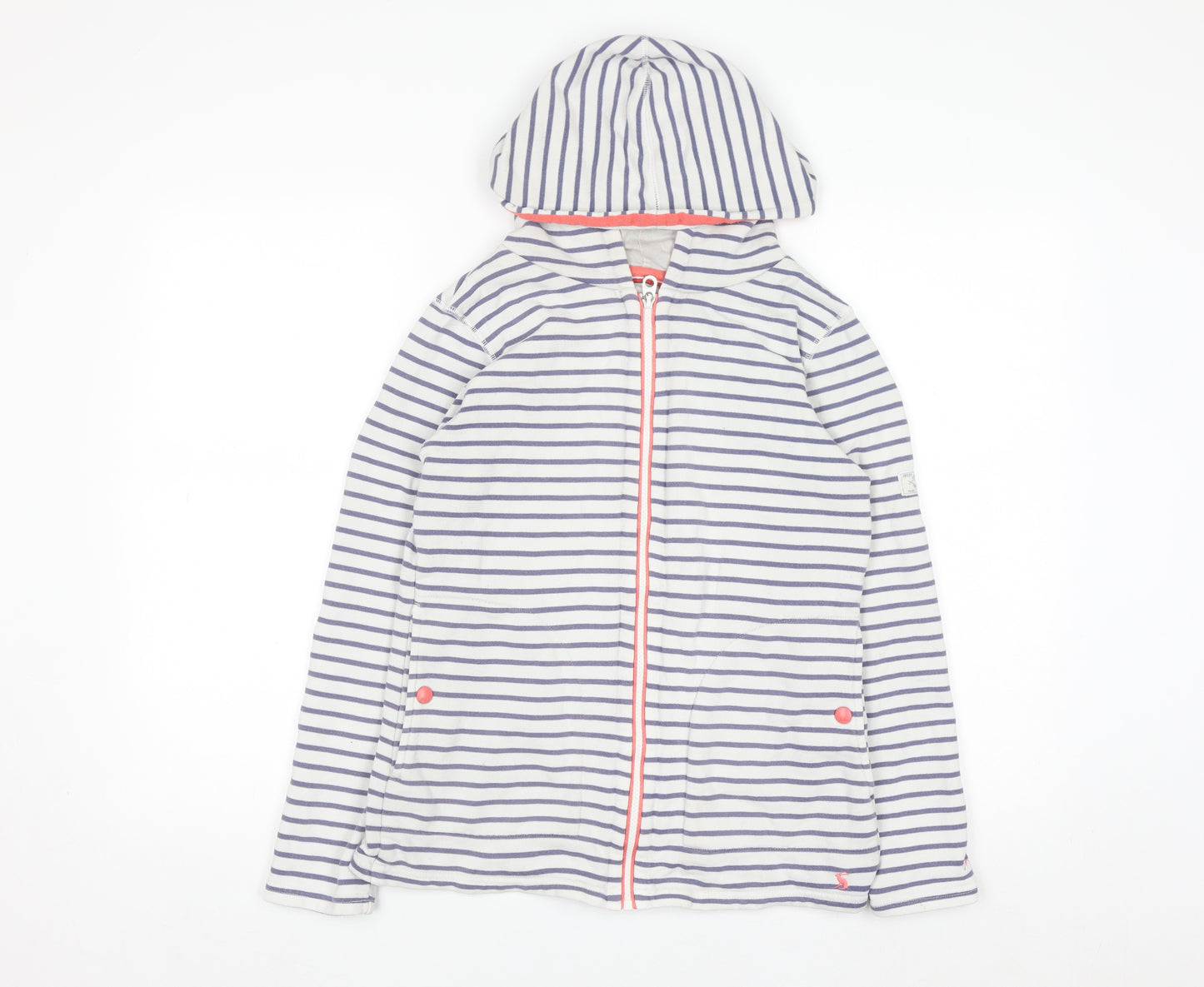 Joules Women's White & Navy Striped Full Zip Hoodie UK 8 Cotton Blend