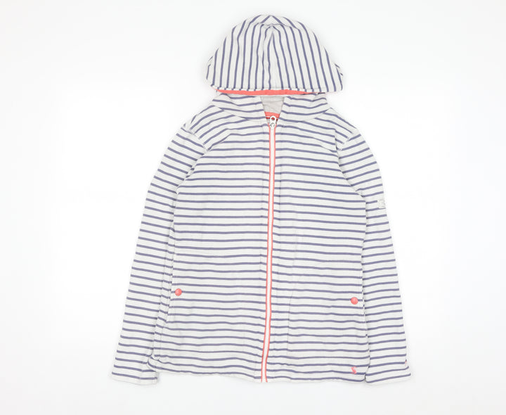 Joules Women's White & Navy Striped Full Zip Hoodie UK 8 Cotton Blend