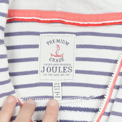 Joules Women's White & Navy Striped Full Zip Hoodie UK 8 Cotton Blend