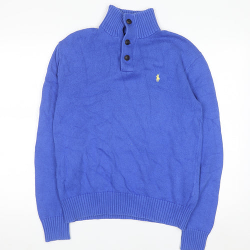 Polo Ralph Lauren Men's Blue Wool Henley Jumper Medium