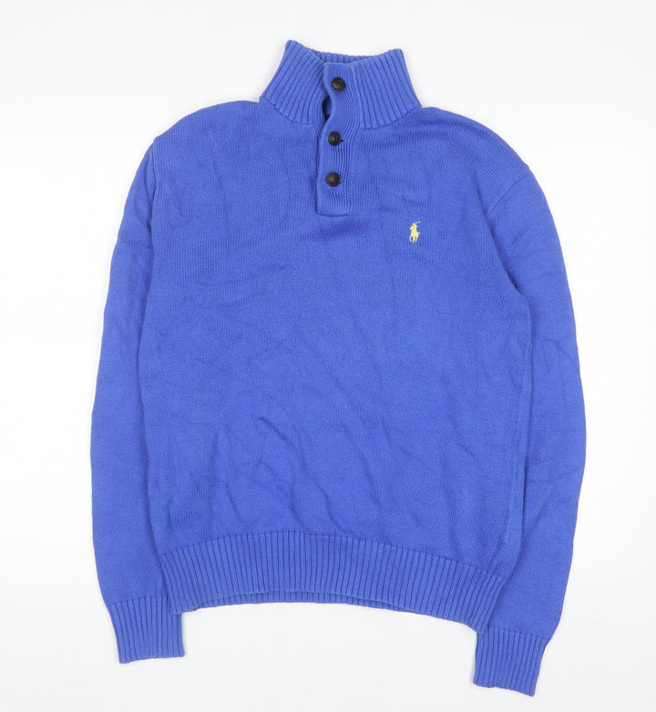 Polo Ralph Lauren Men's Blue Wool Henley Jumper Medium