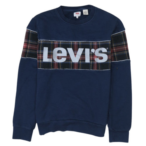 Levi's Women Navy Blue Tartan Logo Pullover Sweatshirt Size S