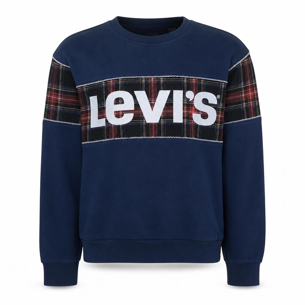 Front view of Levi's Women Navy Blue Tartan Logo Pullover Sweatshirt, size S