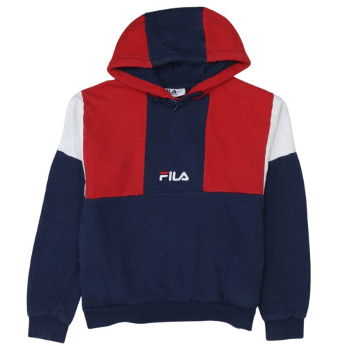 FILA Women's Navy Red Colourblock Hoodie Size S Pullover Cotton Blend
