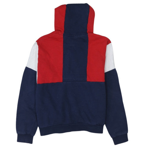 FILA Women's Navy Red Colourblock Hoodie Size S Pullover Cotton Blend
