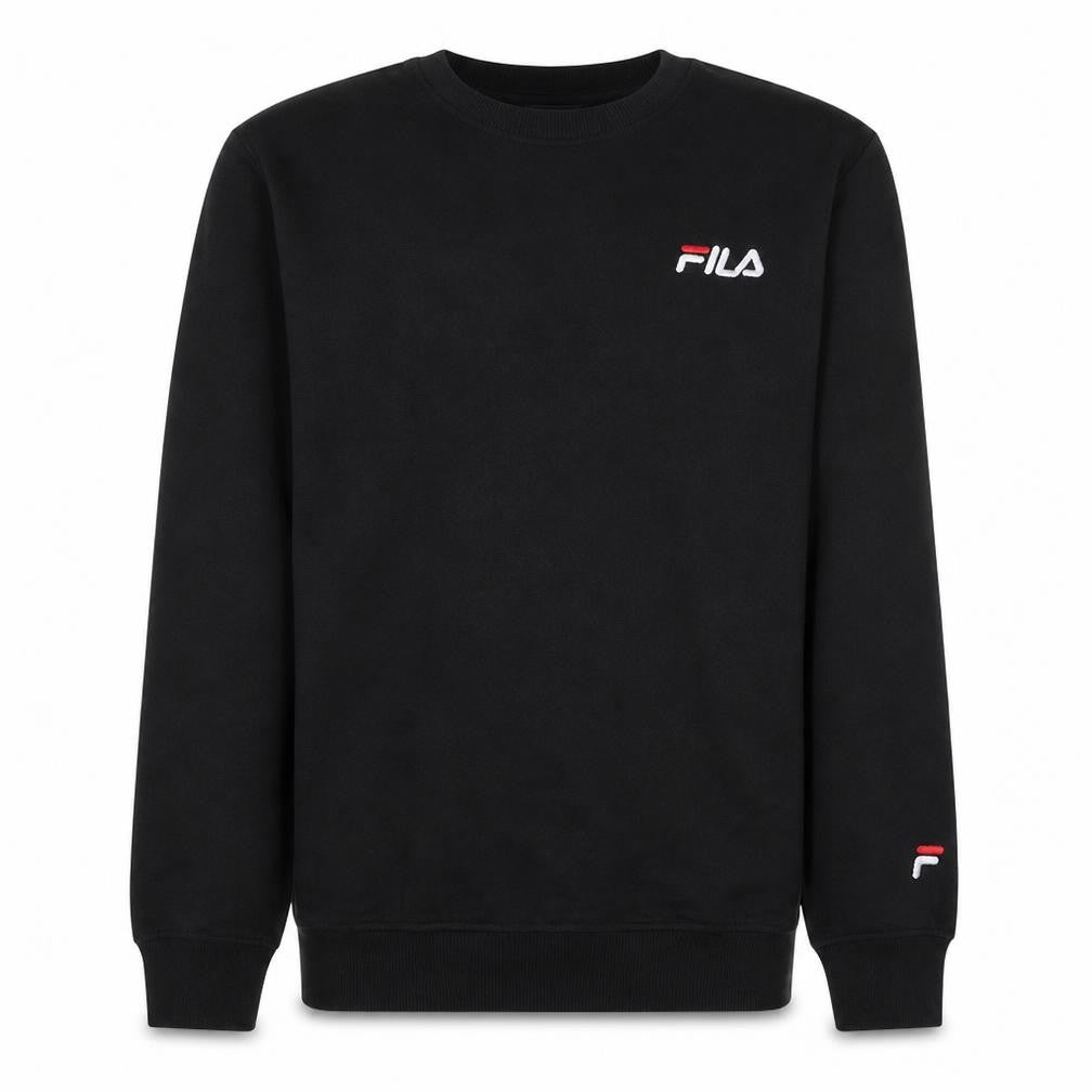 Front view of Fila Men's Black Logo Crew Neck Pullover Sweatshirt, size L