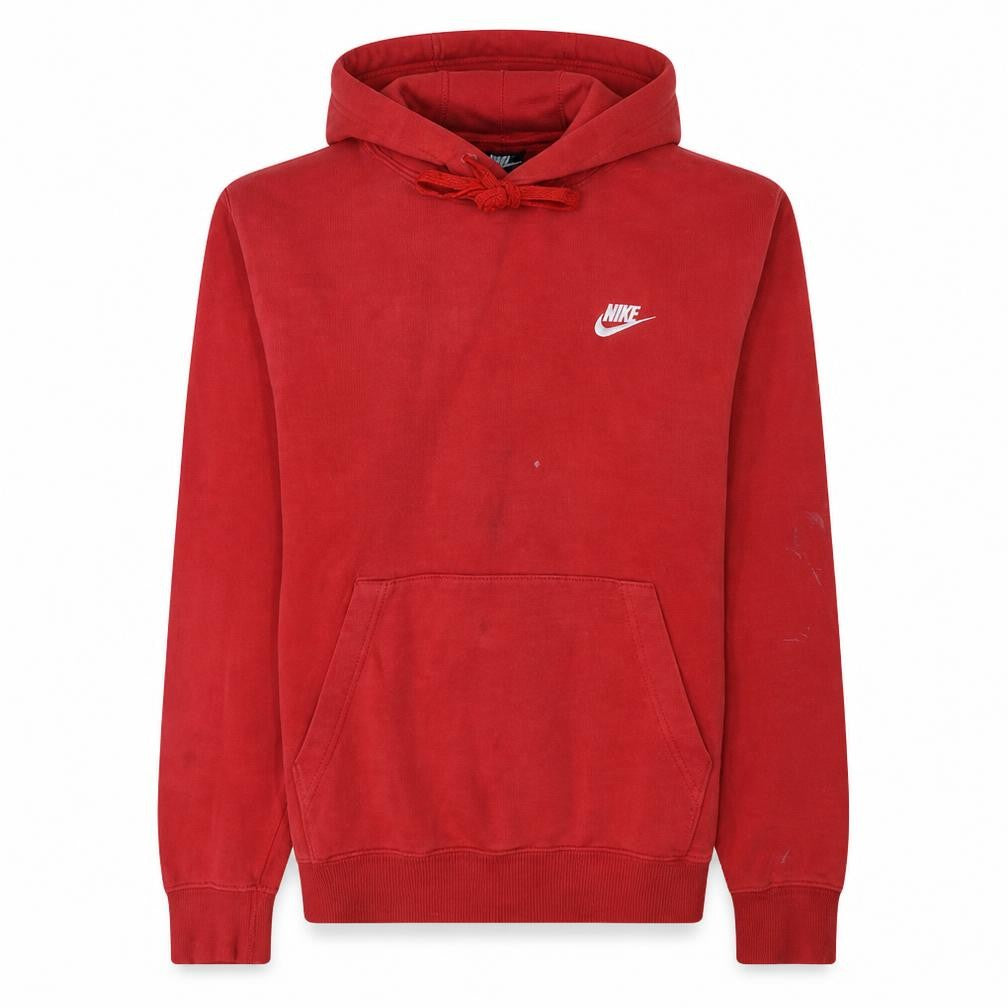 Front view of Nike Men's Red Pullover Hoodie Small Embroidered Logo Fleece
