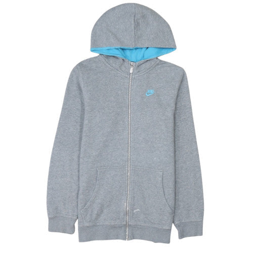 Nike Boys Grey Full Zip Hoodie Size 12-13 Years Lined Hooded Sweatshirt