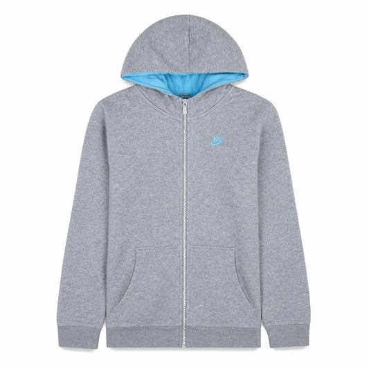 Nike Boys Grey Full Zip Hoodie Size 12-13 Years Lined Hooded Sweatshirt