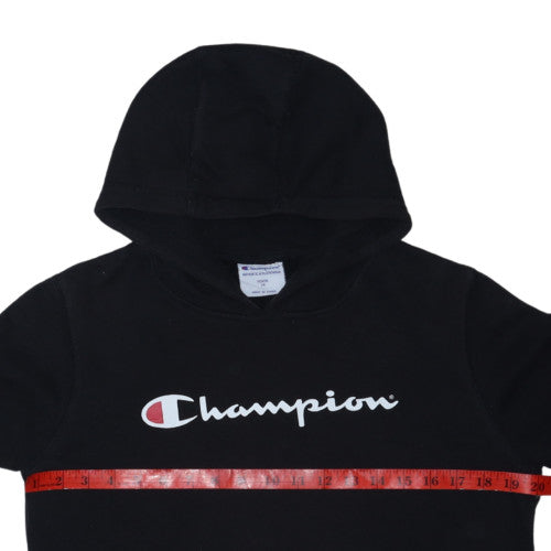 Champion Boys Black Pullover Hoodie Size 14 Youth Cotton Blend Authentic Logo
