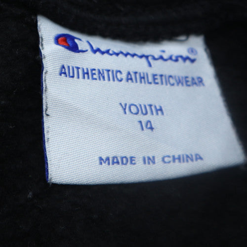 Champion Boys Black Pullover Hoodie Size 14 Youth Cotton Blend Authentic Logo