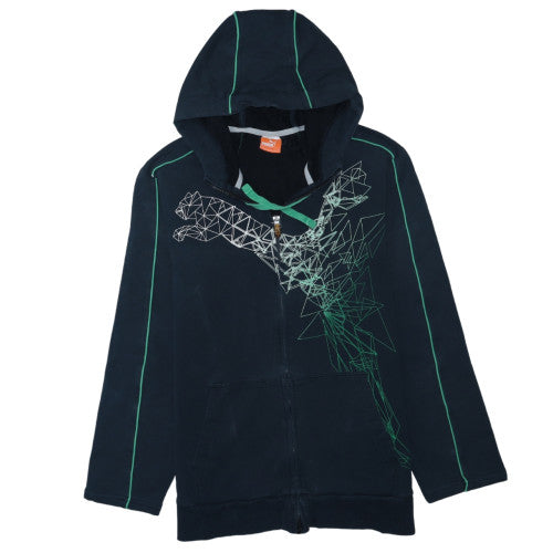 Puma Men's Black Full Zip Hoodie L Sports Graphic Hooded Sweatshirt
