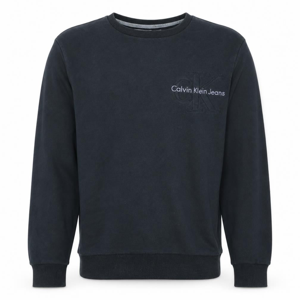 Front view of Calvin Klein Jeans Men's Black M Crew Neck Cotton Sweatshirt