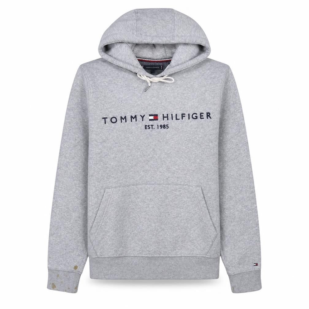 Front view of Tommy Hilfiger Women's Grey Small Pullover Hoodie with Logo