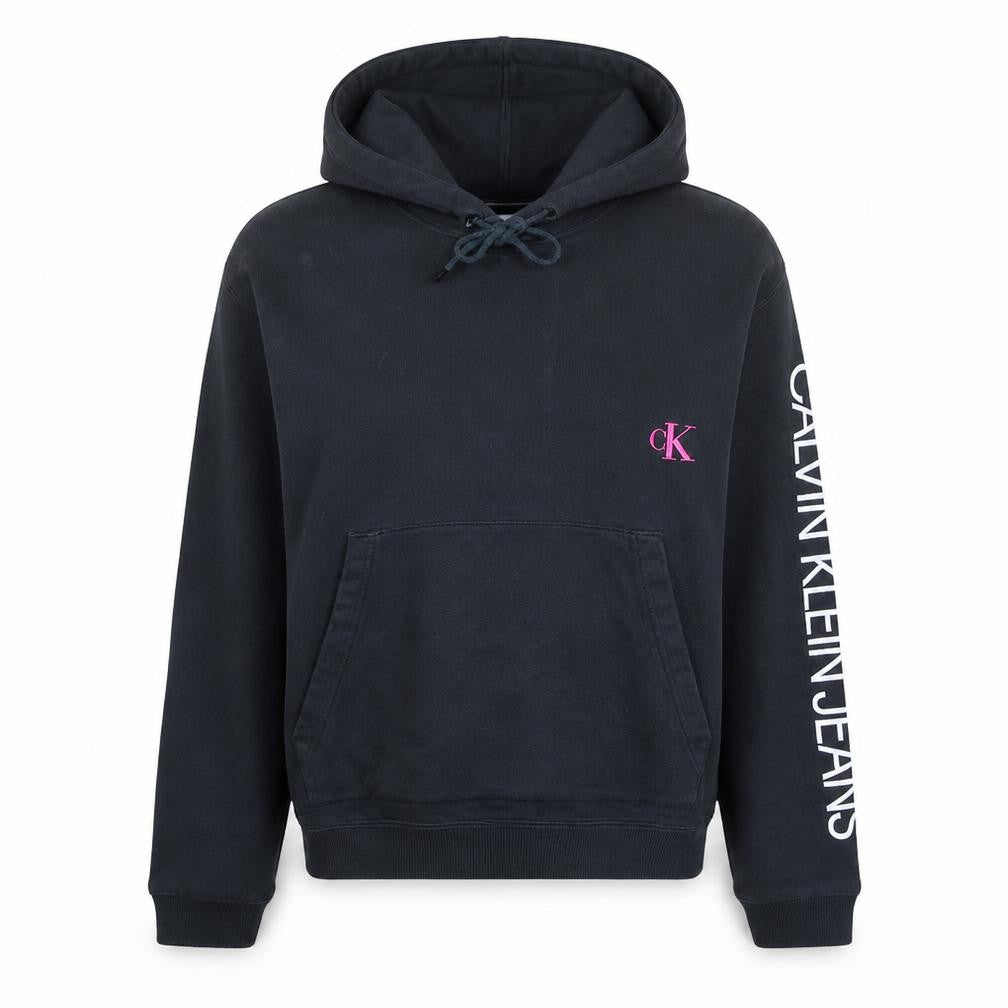 Front view of Calvin Klein Jeans Women Black S Pullover Hoodie Graphic Print