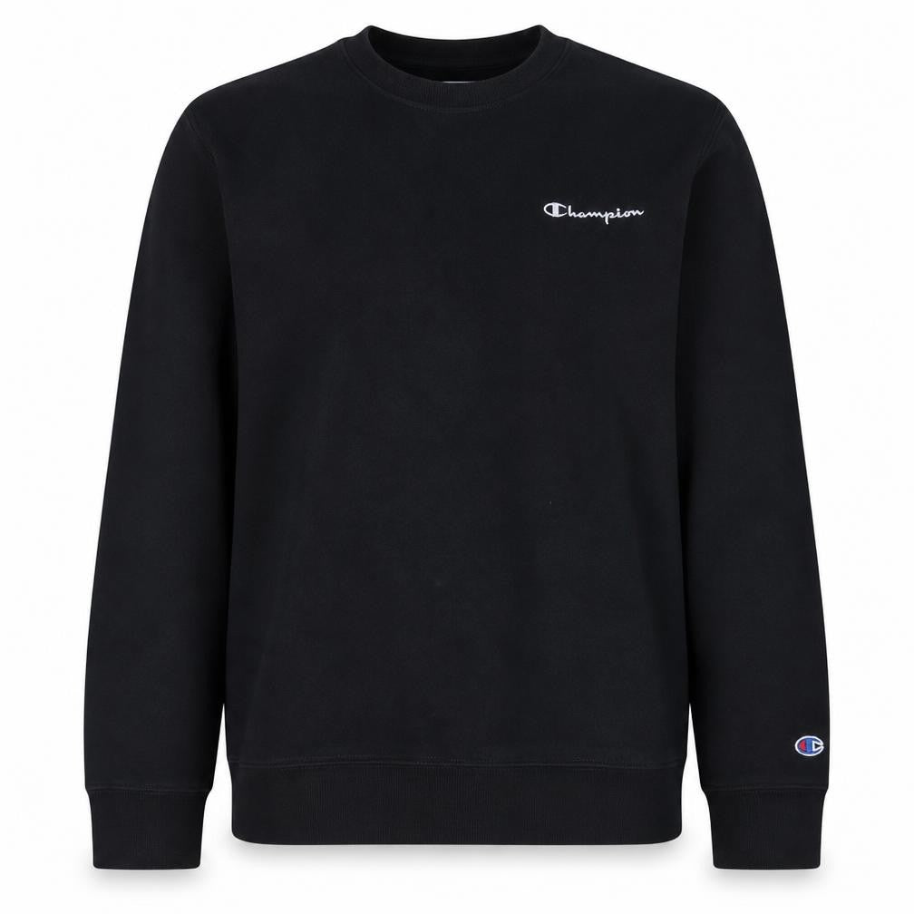 Front view of Champion Men's Black Pullover Sweatshirt L Crew Neck Fleece