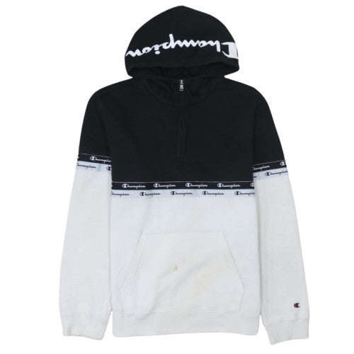 Champion Men's Black & White 1/2 Zip Hoodie Medium Logo Pullover Sweatshirt