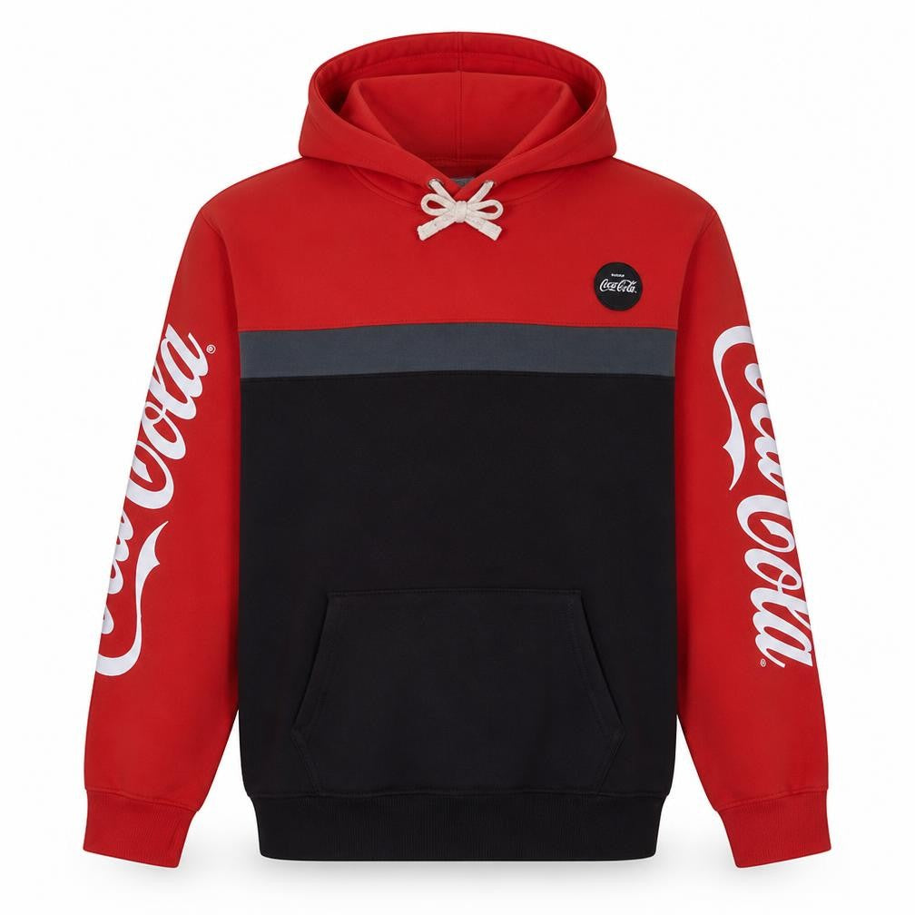Front view of Coca-Cola Men's Red 2XL Pullover Hoodie with Logo Graphic