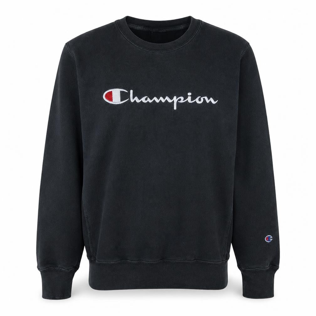 Front view of Champion Men's Black Medium Reverse Weave Crew Neck Sweatshirt