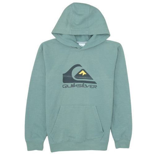 Quiksilver Mens Green Pullover Hoodie Medium Graphic Logo Cotton Blend