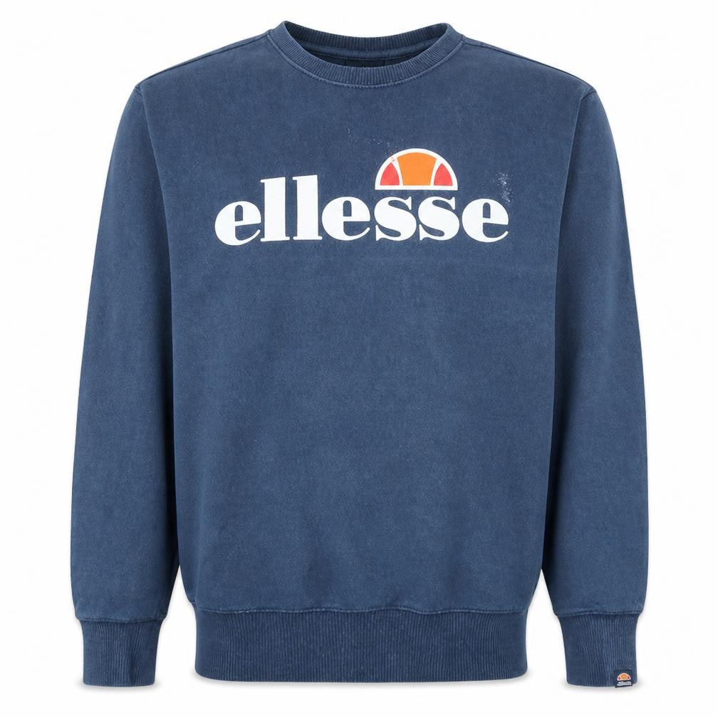 Front view of Ellesse Men's Blue Crew Neck Logo Sweatshirt, size S