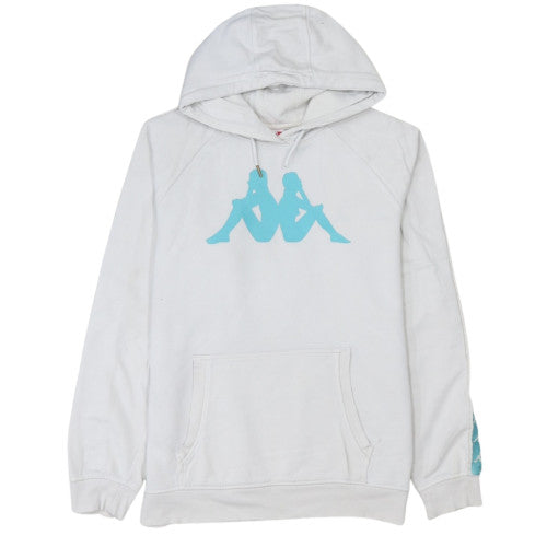 Kappa Mens White Large Pullover Hoodie with Blue Logo Sportswear